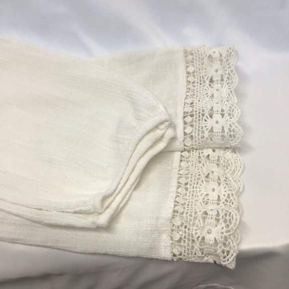 Billabong boho white cotton blouse peasant blouse with long sleeves crochet trim - Picture 12 of 16